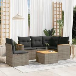 Salon de jardin 6 pcs avec coussins gris résine tressée