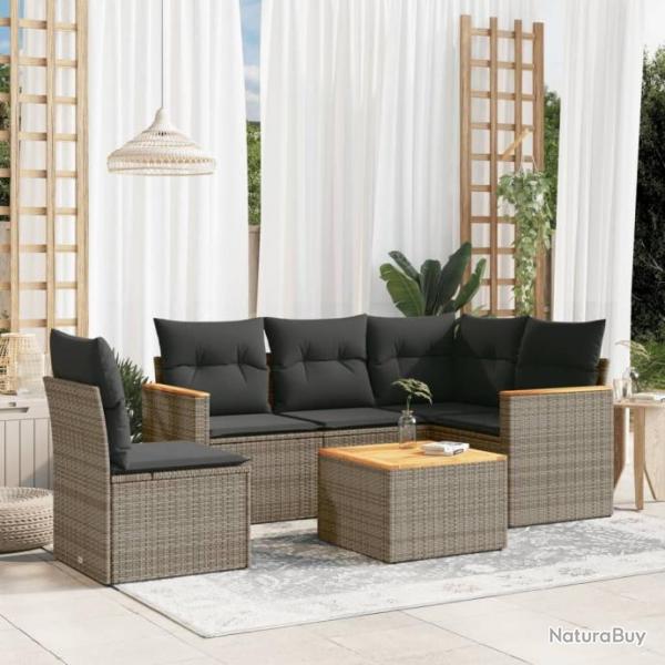 Salon de jardin 6 pcs avec coussins gris rsine tresse