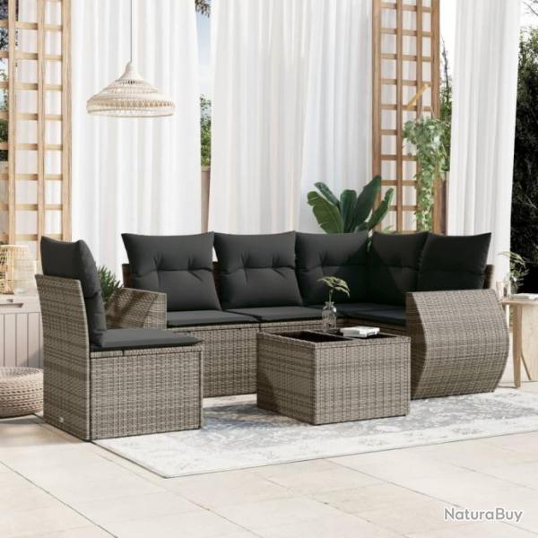 Salon de jardin 6 pcs avec coussins gris rsine tresse