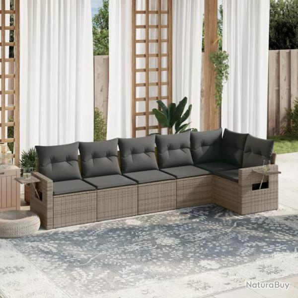 Salon de jardin 6 pcs avec coussins gris rsine tresse