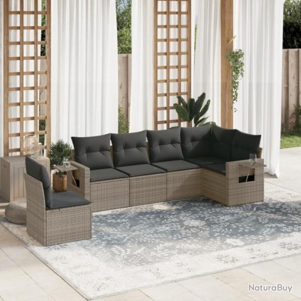 Salon de jardin 6 pcs avec coussins gris rsine tresse