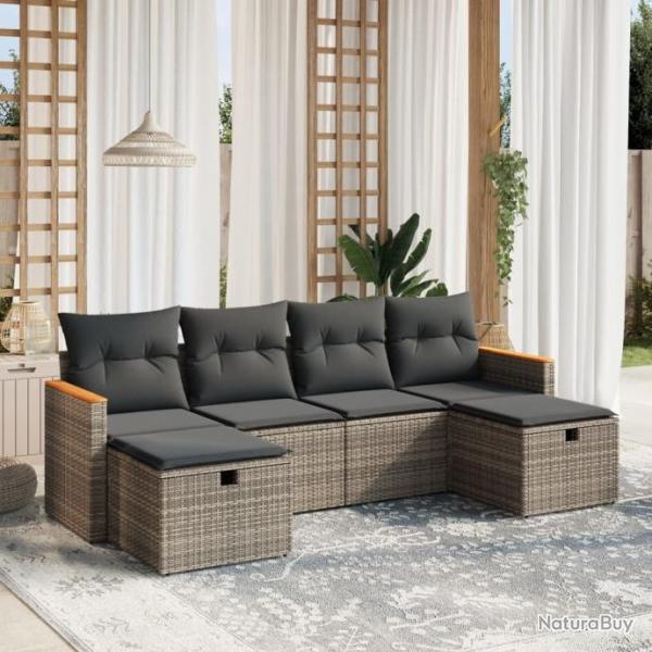 Salon de jardin 6 pcs avec coussins gris rsine tresse