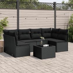 Salon de jardin 7 pcs avec coussins noir résine tressée