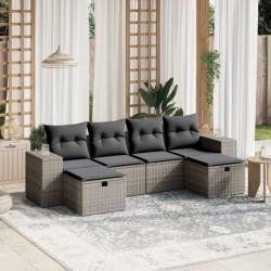 Salon de jardin 6 pcs avec coussins gris résine tressée