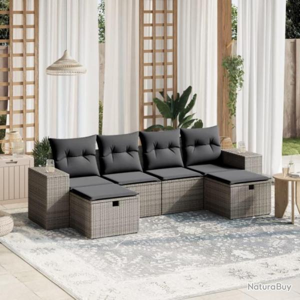 Salon de jardin 6 pcs avec coussins gris rsine tresse