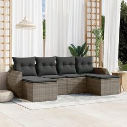 Salon de jardin 6 pcs avec coussins gris résine tressée