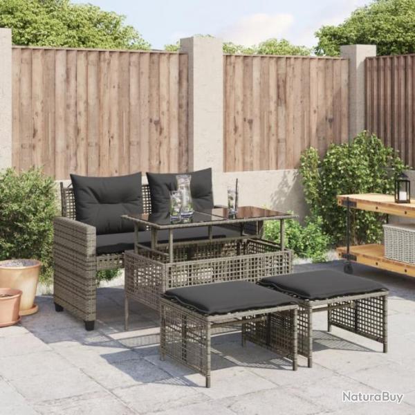 Salon de jardin avec coussins 4 pcs gris rsine tresse verre