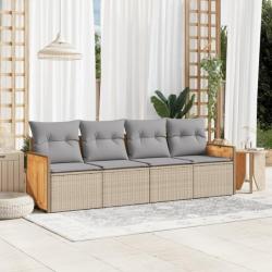 Salon de jardin avec coussins 4 pcs beige résine tressée