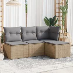 Salon de jardin avec coussins 4 pcs beige résine tressée