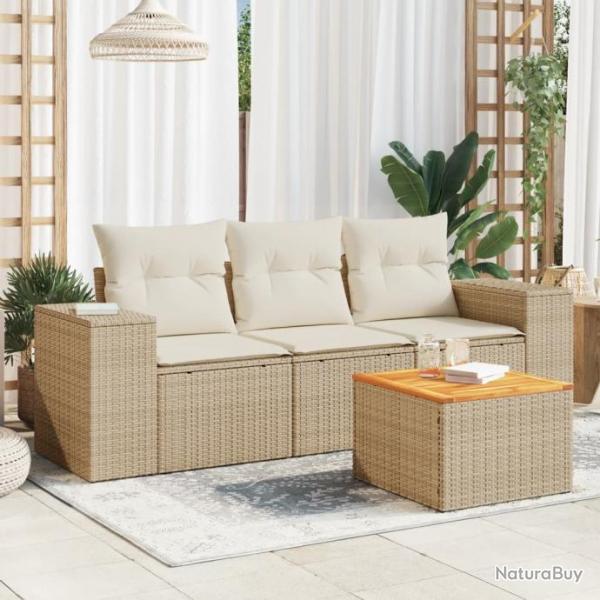 Salon de jardin avec coussins 4 pcs beige rsine tresse