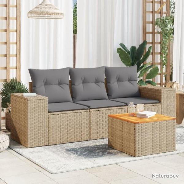 Salon de jardin avec coussins 4 pcs beige rsine tresse