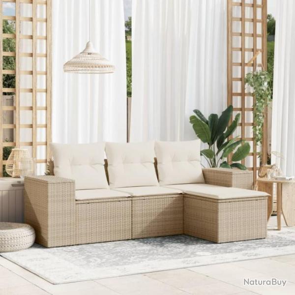 Salon de jardin avec coussins 4 pcs beige rsine tresse