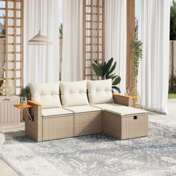 Salon de jardin avec coussins 4 pcs beige rsine tresse