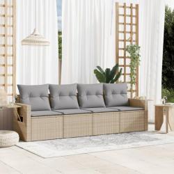 Salon de jardin avec coussins 4 pcs beige résine tressée