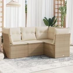 Salon de jardin avec coussins 4 pcs beige résine tressée