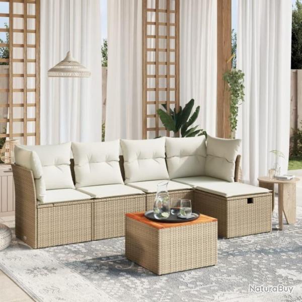 Salon de jardin avec coussins 6 pcs beige rsine tresse