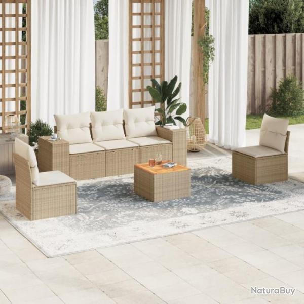 Salon de jardin avec coussins 6 pcs beige rsine tresse