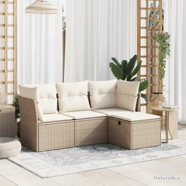 Salon de jardin avec coussins 4 pcs beige rsine tresse