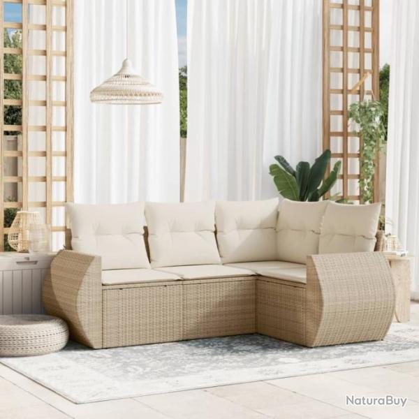 Salon de jardin avec coussins 4 pcs beige rsine tresse