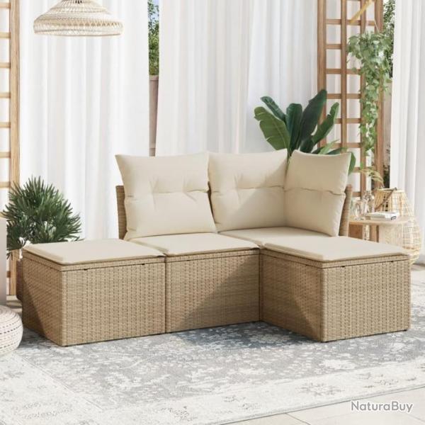 Salon de jardin avec coussins 4 pcs beige rsine tresse