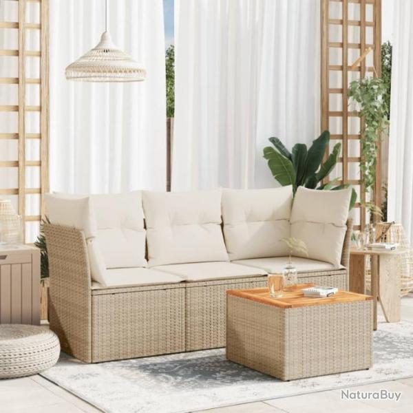 Salon de jardin avec coussins 4 pcs beige rsine tresse