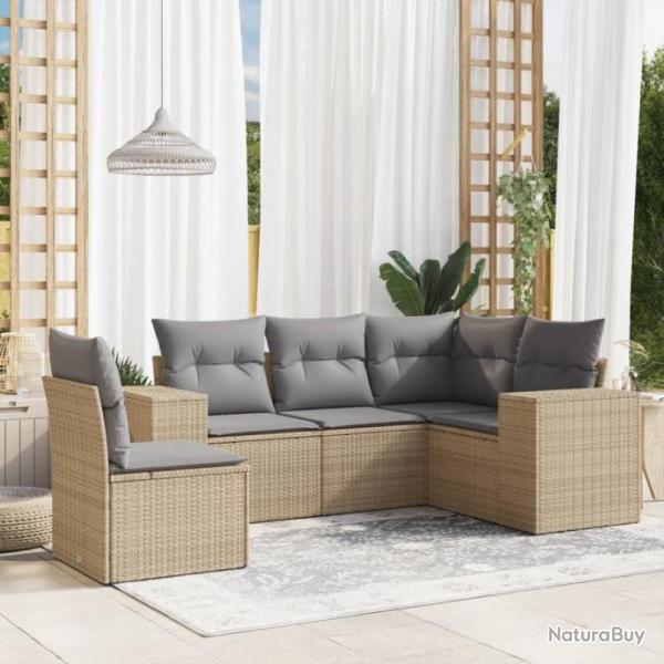 Salon de jardin avec coussins 5 pcs beige rsine tresse