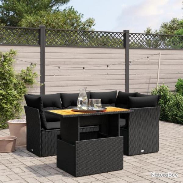 Salon de jardin 5 pcs avec coussins noir rsine tresse