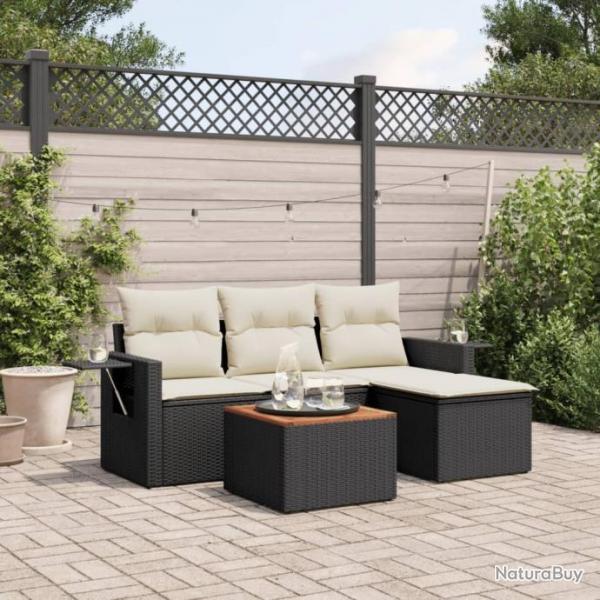 Salon de jardin 5 pcs avec coussins noir rsine tresse