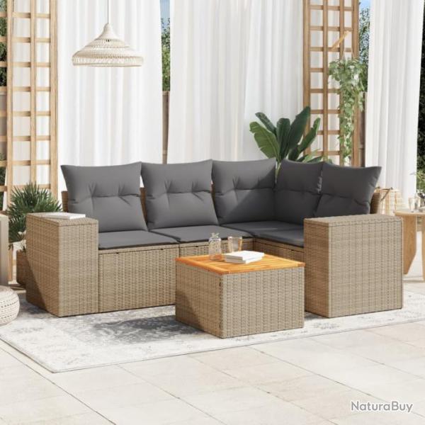 Salon de jardin avec coussins 5 pcs beige rsine tresse