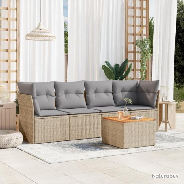 Salon de jardin avec coussins 5 pcs beige rsine tresse