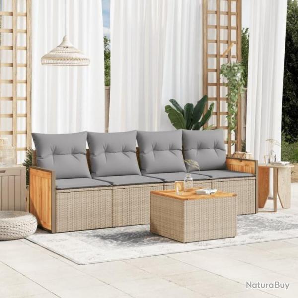 Salon de jardin avec coussins 5 pcs beige rsine tresse