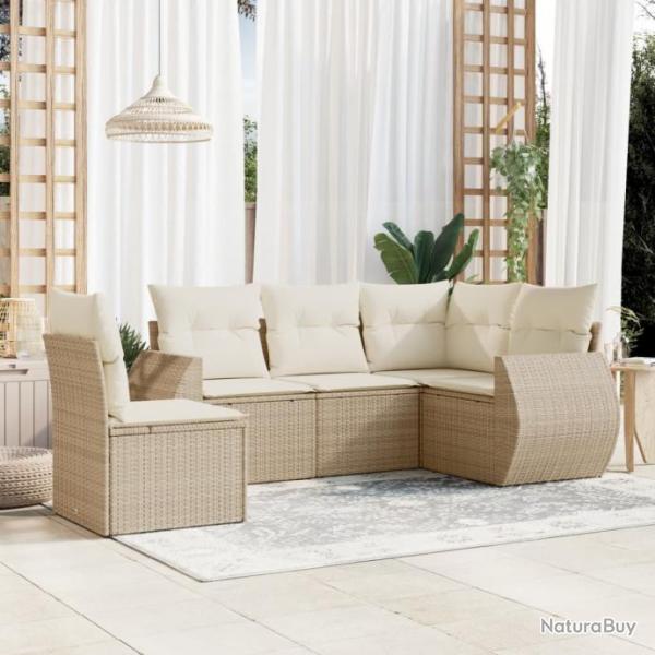 Salon de jardin avec coussins 5 pcs beige rsine tresse