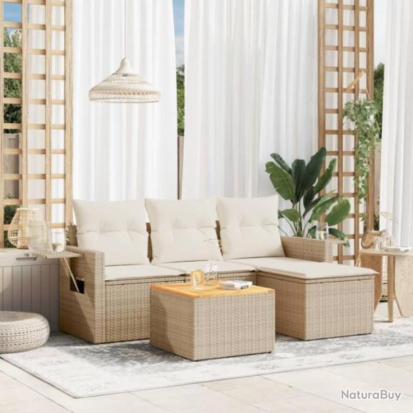 Salon de jardin avec coussins 5 pcs beige rsine tresse