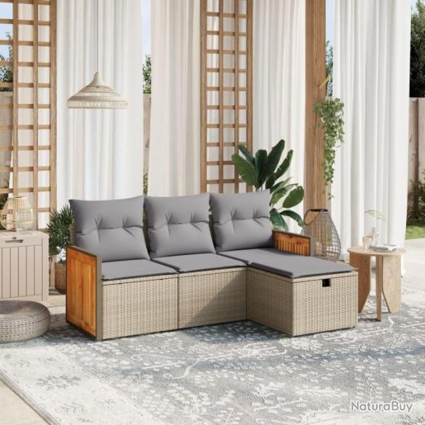 Salon de jardin avec coussins 4pcs mlange beige rsine tresse