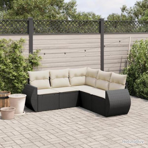 Salon de jardin 5 pcs avec coussins noir rsine tresse