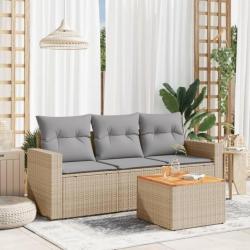 Salon de jardin avec coussins 4 pcs beige résine tressée