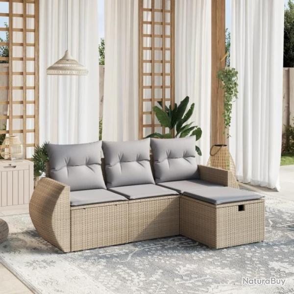 Salon de jardin avec coussins 4pcs mlange beige rsine tresse