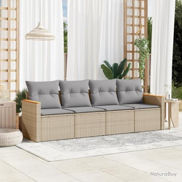 Salon de jardin avec coussins 4pcs mlange beige rsine tresse