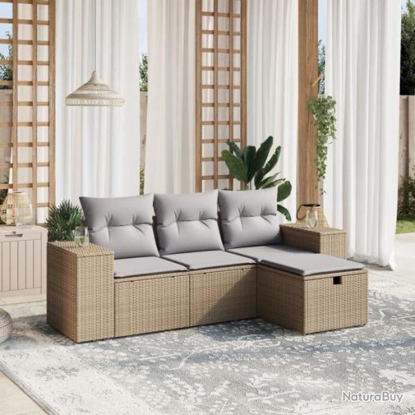 Salon de jardin avec coussins 4pcs mlange beige rsine tresse