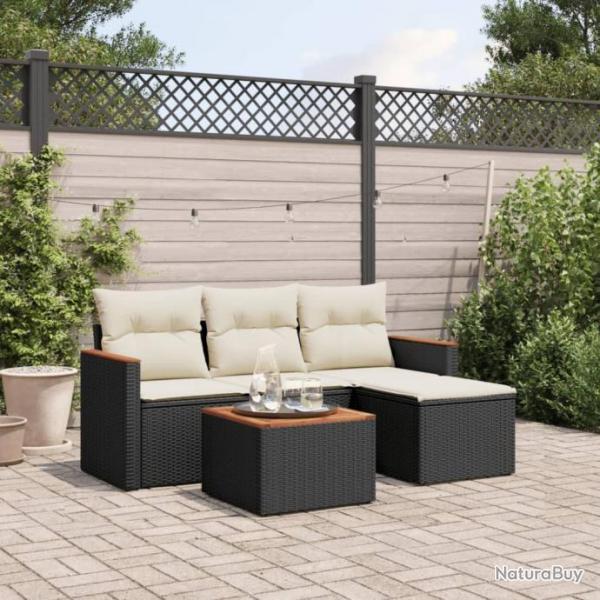 Salon de jardin 5 pcs avec coussins noir rsine tresse