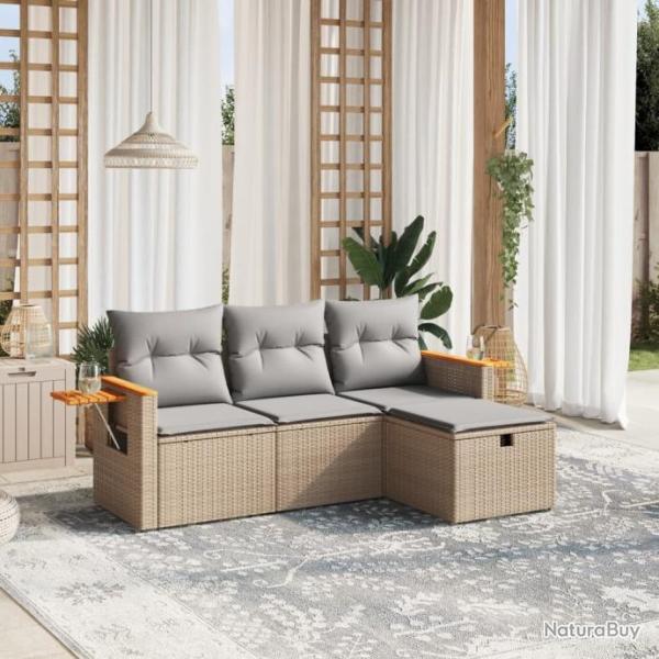 Salon de jardin avec coussins 4pcs mlange beige rsine tresse