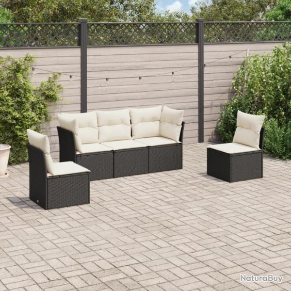 Salon de jardin 5 pcs avec coussins noir rsine tresse