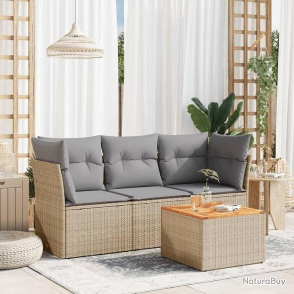 Salon de jardin avec coussins 4pcs mlange beige rsine tresse