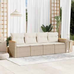 Salon de jardin avec coussins 4 pcs beige résine tressée