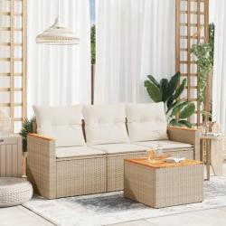 Salon de jardin avec coussins 4 pcs beige résine tressée