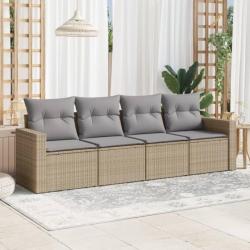 Salon de jardin avec coussins 4 pcs beige résine tressée