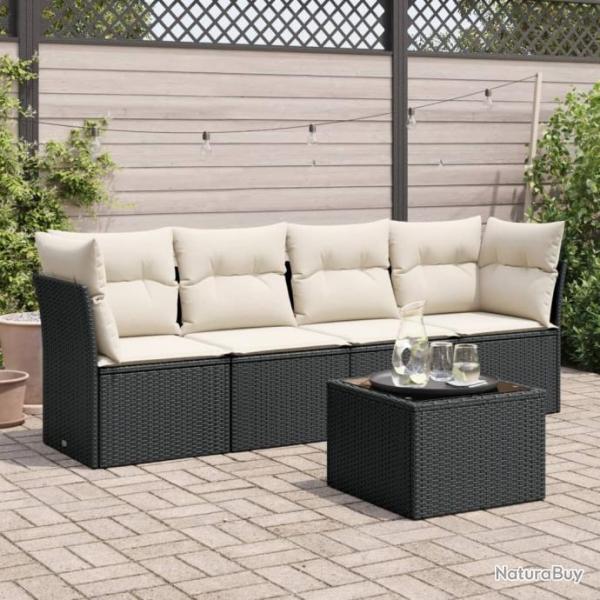 Salon de jardin 5 pcs avec coussins noir rsine tresse