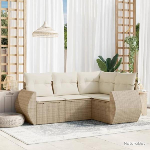 Salon de jardin avec coussins 4 pcs beige rsine tresse