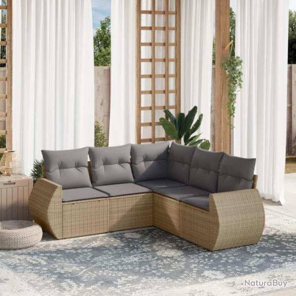 Salon de jardin avec coussins 5 pcs beige rsine tresse