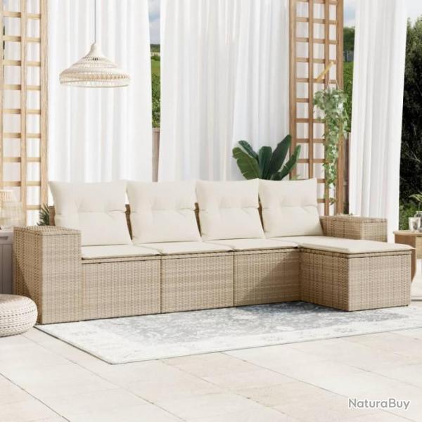 Salon de jardin avec coussins 5 pcs beige rsine tresse